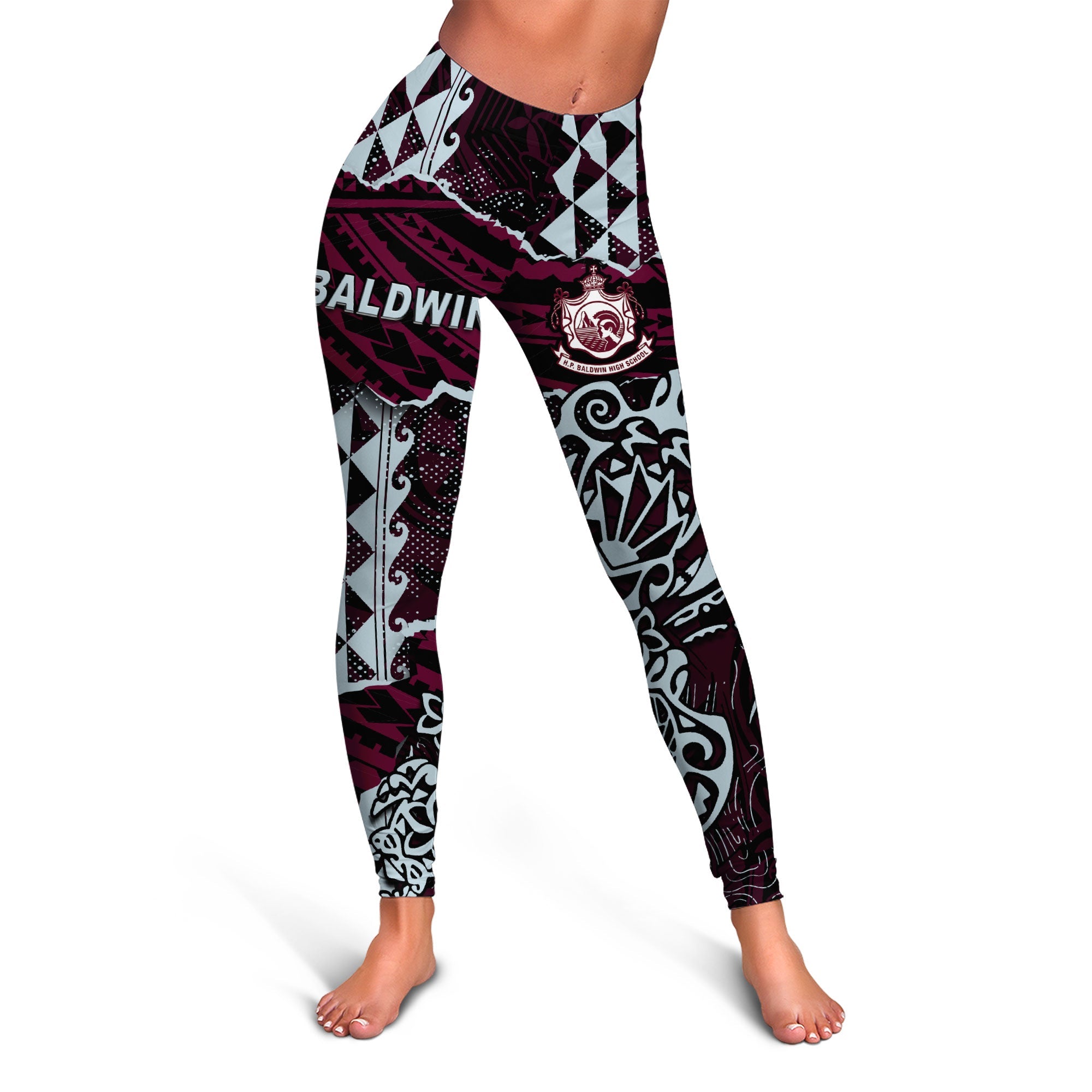 Hawaii Baldwin High School Legging Polynesian Turtle Style