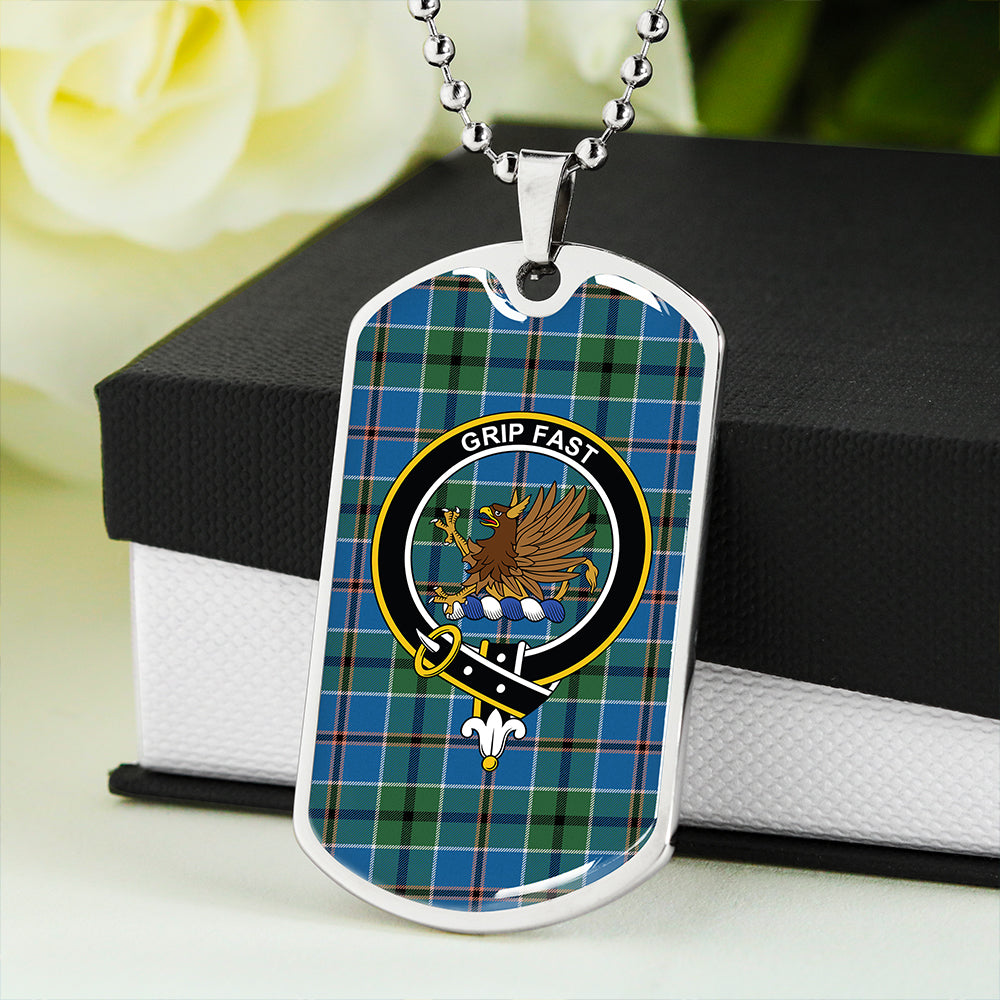 Leslie of the Hebrides Ancient Clan Badge Classic Tartan Dog Tag Necklace