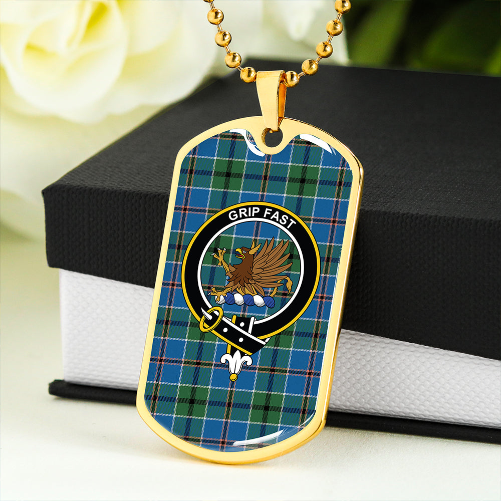 Leslie of the Hebrides Ancient Clan Badge Classic Tartan Dog Tag Necklace