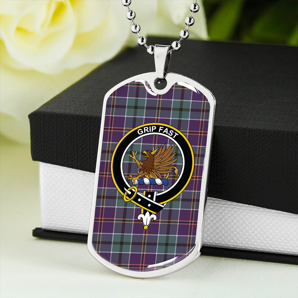 Leslie of the Hebrides Weathered Clan Badge Classic Tartan Dog Tag Necklace