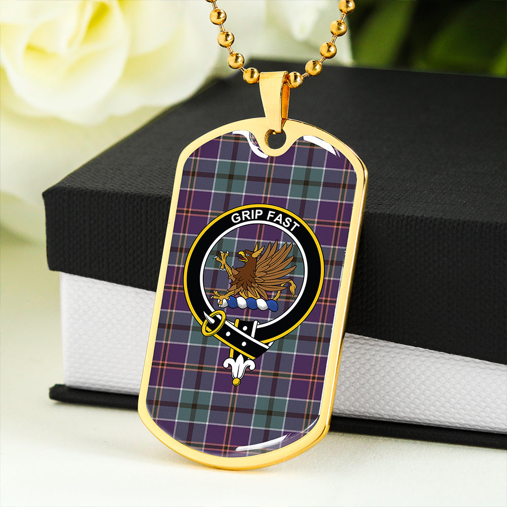 Leslie of the Hebrides Weathered Clan Badge Classic Tartan Dog Tag Necklace