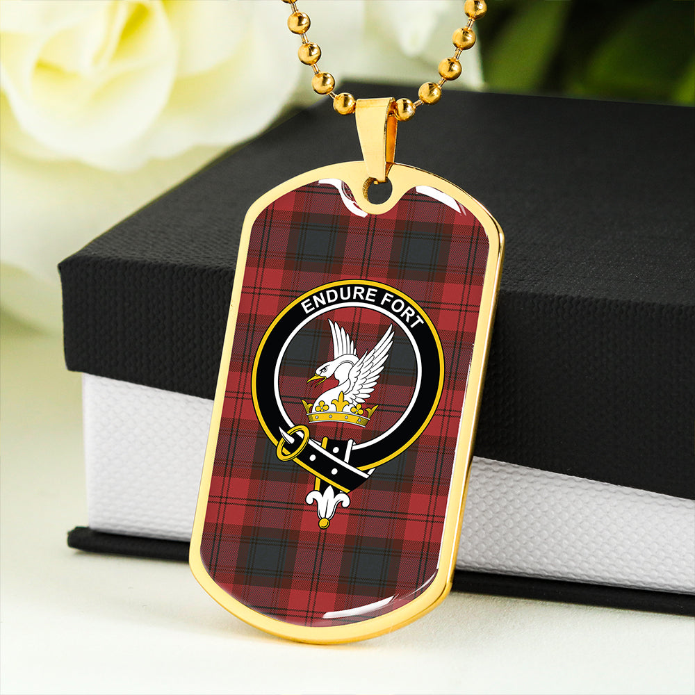 Lindsay Black lines Weathered Clan Badge Classic Tartan Dog Tag Necklace