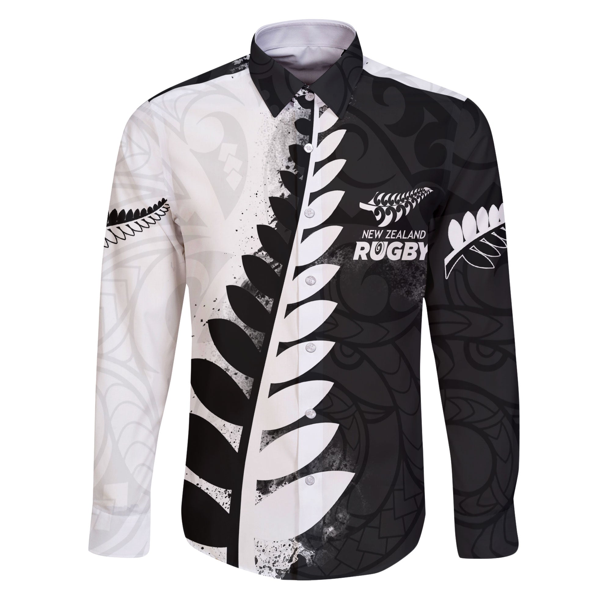 Custom New Zealand Rugby Long Sleeve Button Shirt Silver Fern Style