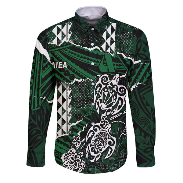 Hawaii Aiea High School Custom Long Sleeve Button Shirt Polynesian Turtle Style