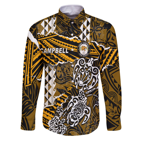 Hawaii James Campbell High School Custom Long Sleeve Button Shirt Polynesian Turtle Style