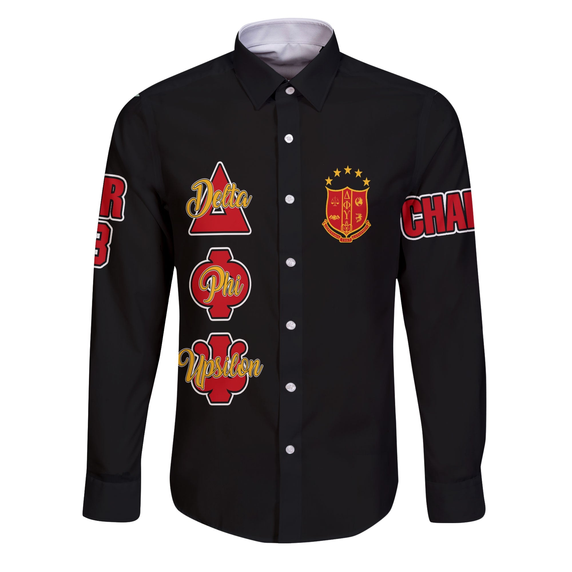 Fraternity Shirt - Personalized Delta Phi Upsilon Long Sleeve Button Shirt Original Dark Style