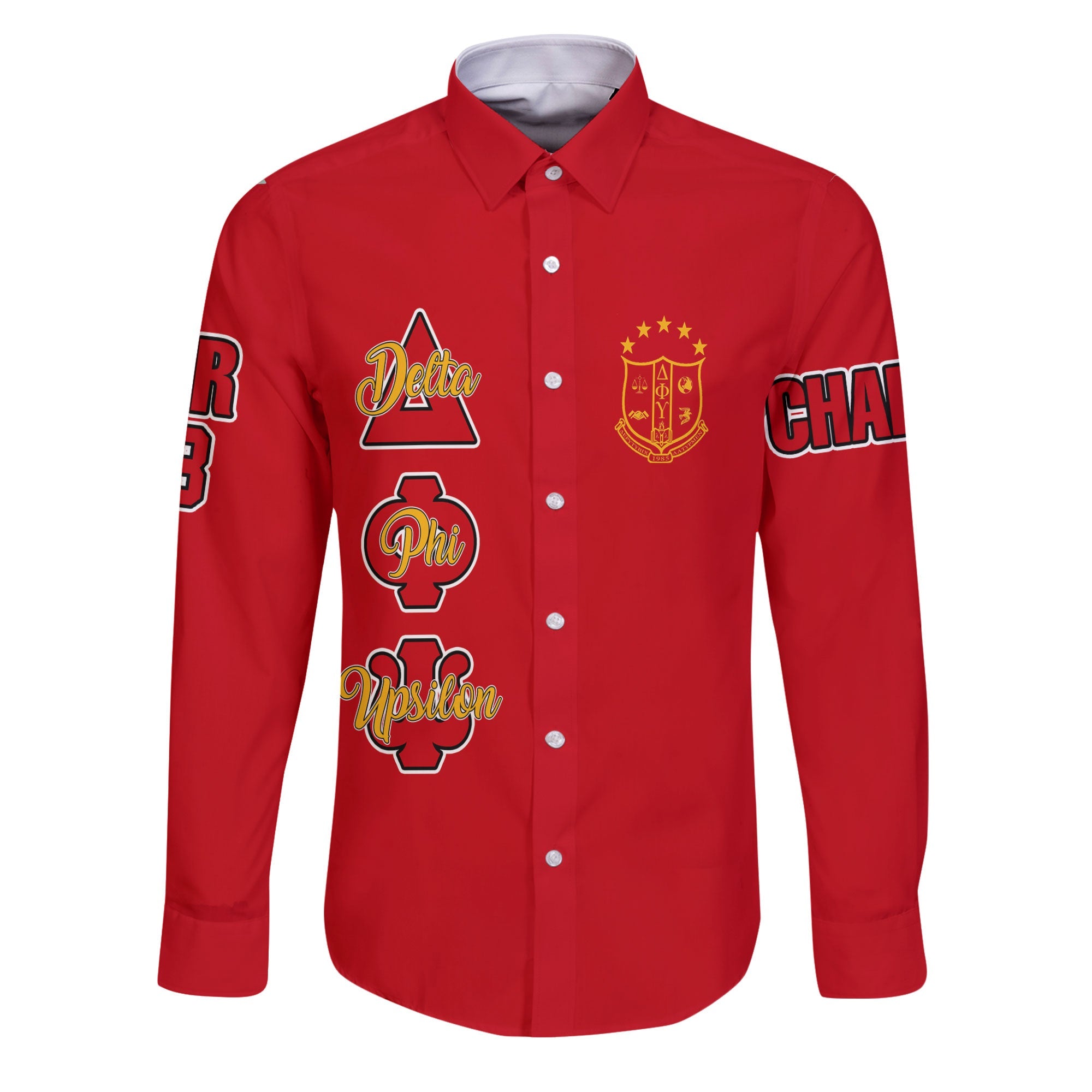 Fraternity Shirt - Personalized Delta Phi Upsilon Long Sleeve Button Shirt Original Red Style