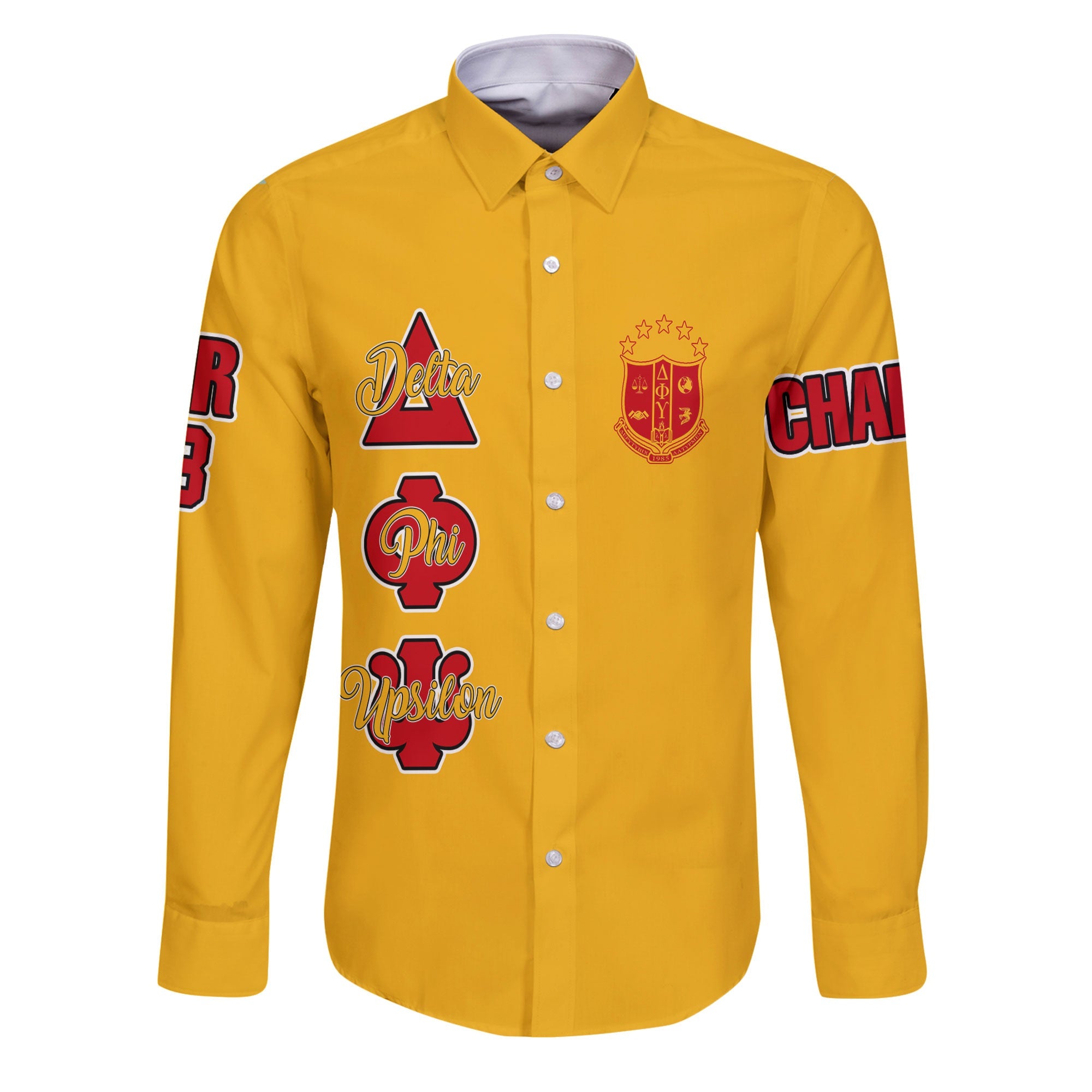 Fraternity Shirt - Personalized Delta Phi Upsilon Long Sleeve Button Shirt Original Yellow Style