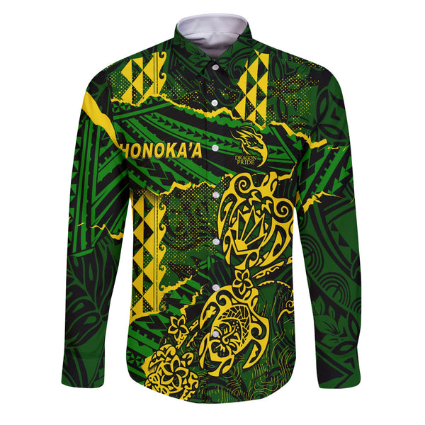 Hawaii Honoka High & Intermediate School Custom Long Sleeve Button Shirt Polynesian Turtle Style