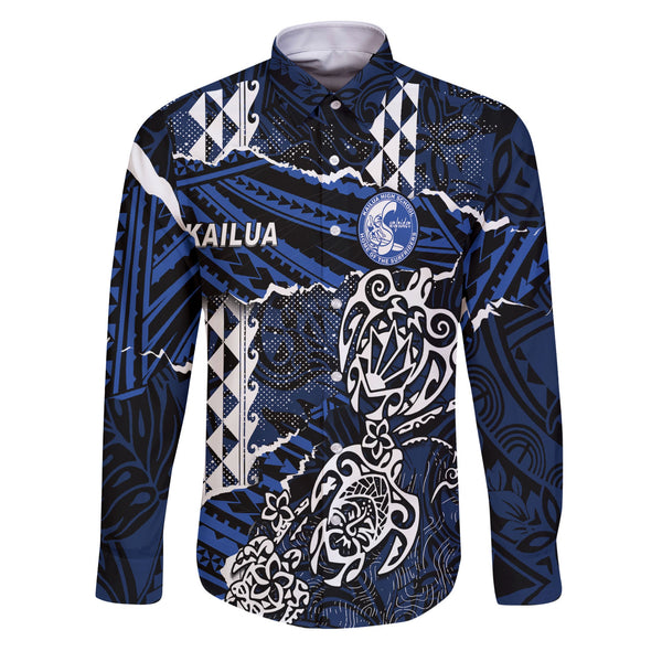 Hawaii Kailua High School Custom Long Sleeve Button Shirt Polynesian Turtle Style