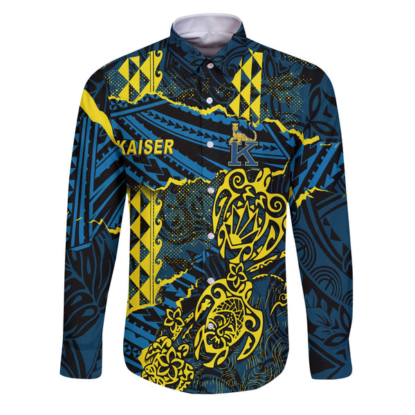 Hawaii Kaiser High School Custom Long Sleeve Button Shirt Polynesian Turtle Style