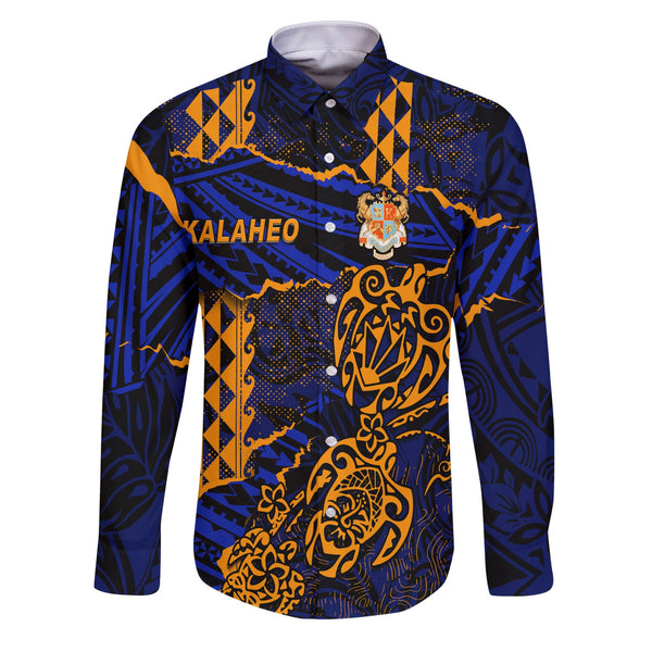 Hawaii Kalaheo High School Custom Long Sleeve Button Shirt Polynesian Turtle Style