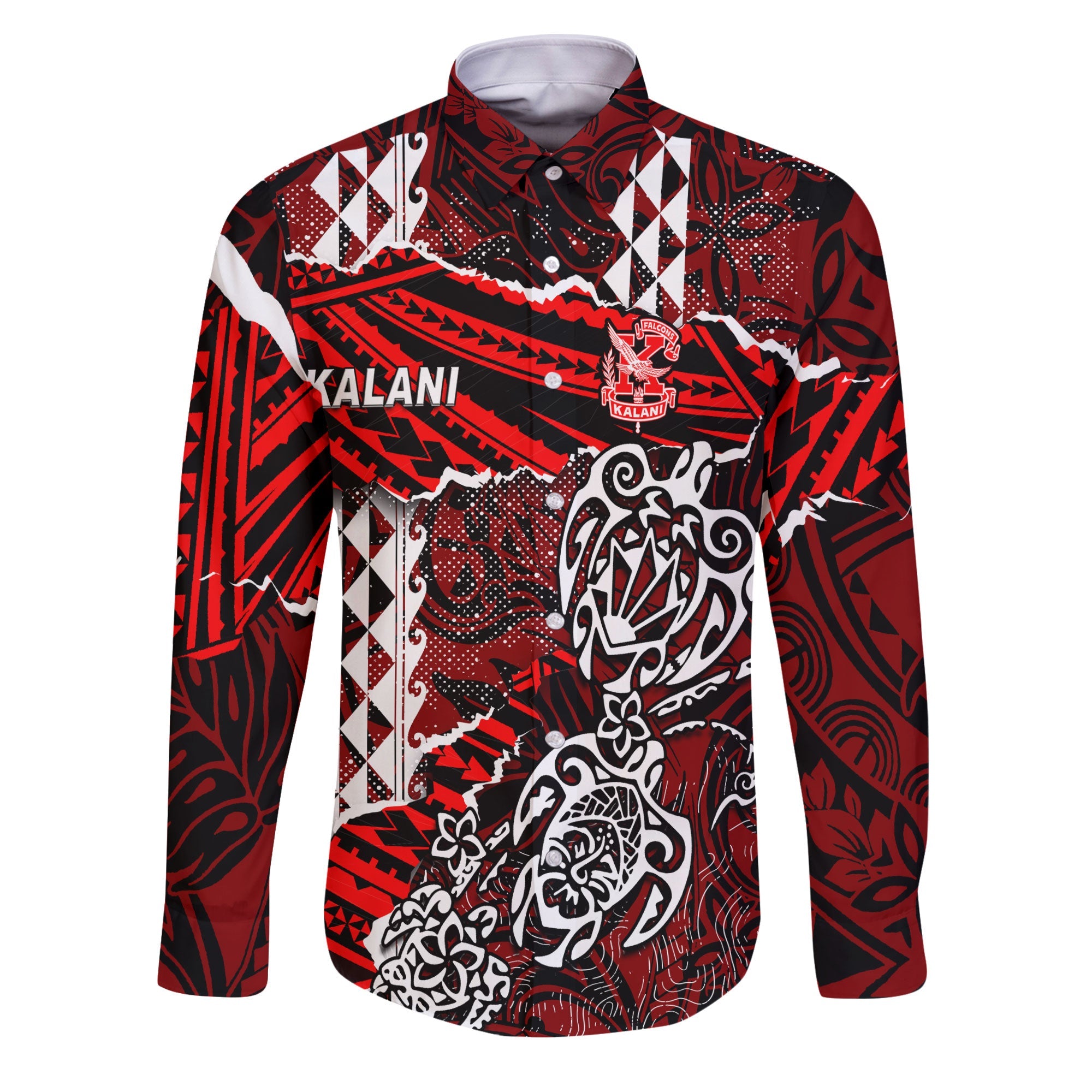 Hawaii Kalani High School Custom Long Sleeve Button Shirt Polynesian Turtle Style