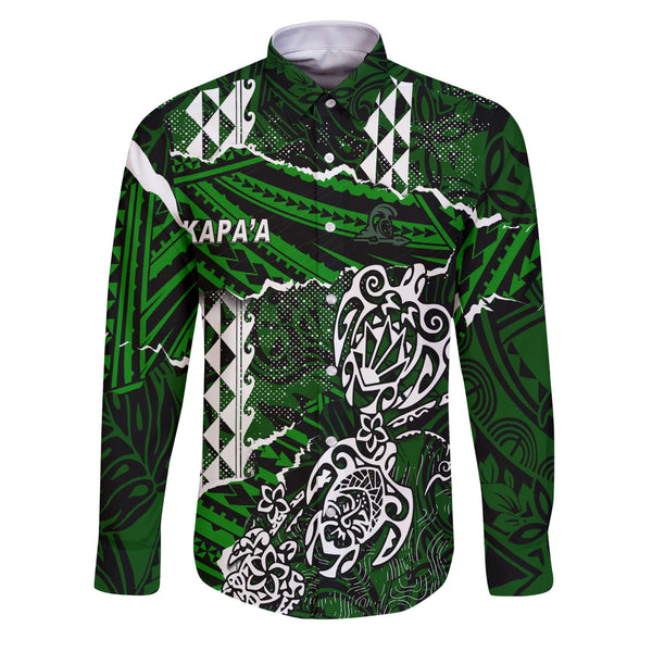 Hawaii Kapaa High School Custom Long Sleeve Button Shirt Polynesian Turtle Style