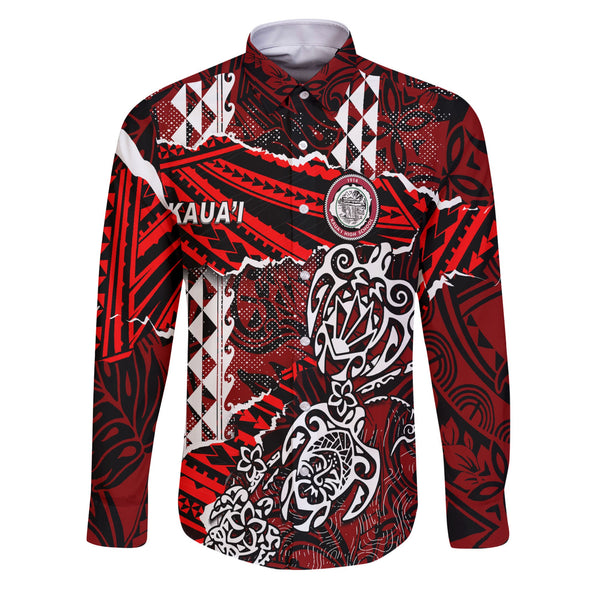 Hawaii Kauai High School Custom Long Sleeve Button Shirt Polynesian Turtle Style