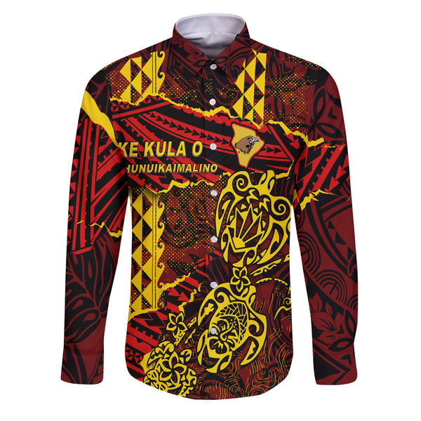 Hawaii Ke Kula O Ehunuikaimalino School Custom Long Sleeve Button Shirt Polynesian Turtle Style