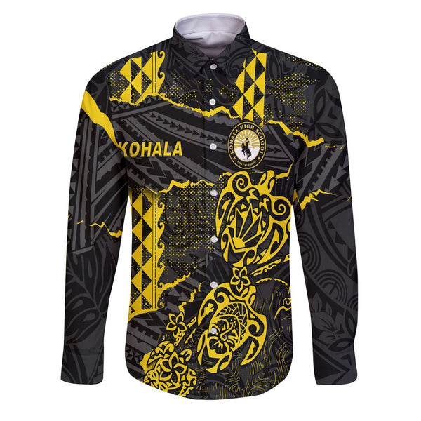 Hawaii Kohala High School Custom Long Sleeve Button Shirt Polynesian Turtle Style