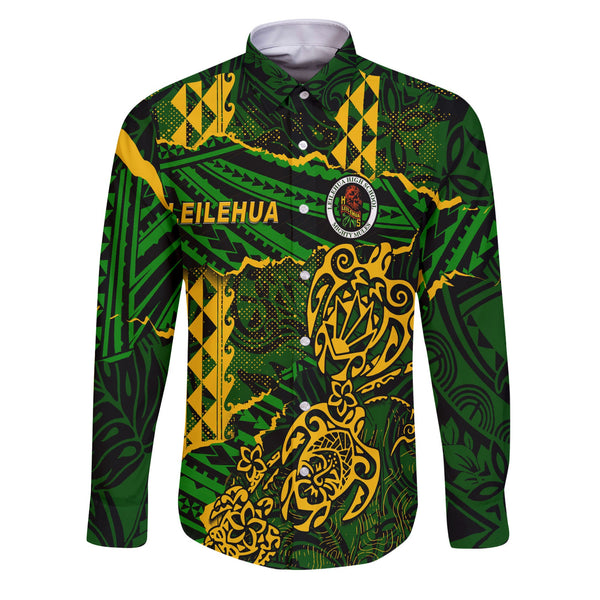 Hawaii Leilehua High School Custom Long Sleeve Button Shirt Polynesian Turtle Style