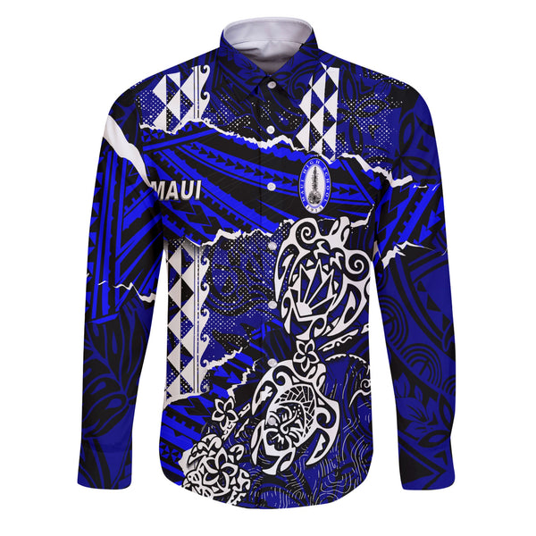 Hawaii Maui High School Custom Long Sleeve Button Shirt Polynesian Turtle Style