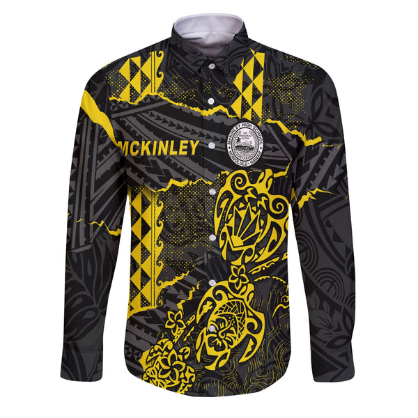 Hawaii President William McKinley High School Custom Long Sleeve Button Shirt Polynesian Turtle Style