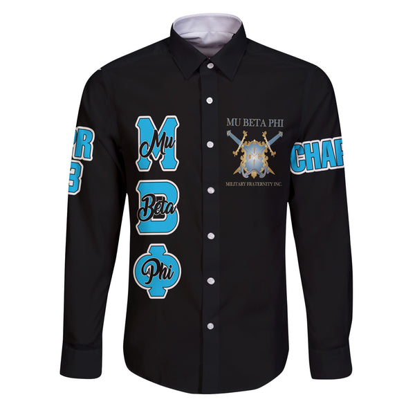 Fraternity Shirt - Personalized Mu Beta Phi Long Sleeve Button Shirt Original Dark Style