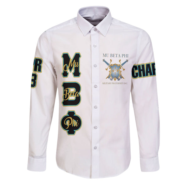 Fraternity Shirt - Personalized Mu Beta Phi Long Sleeve Button Shirt Original White Style