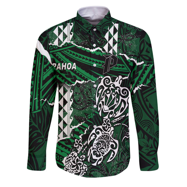 Hawaii Pahoa High & Intermediate School Custom Long Sleeve Button Shirt Polynesian Turtle Style