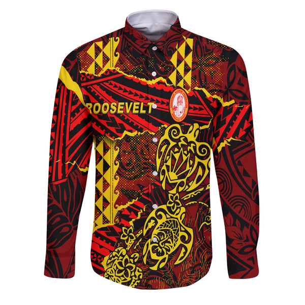 Hawaii Roosevelt High School Custom Long Sleeve Button Shirt Polynesian Turtle Style