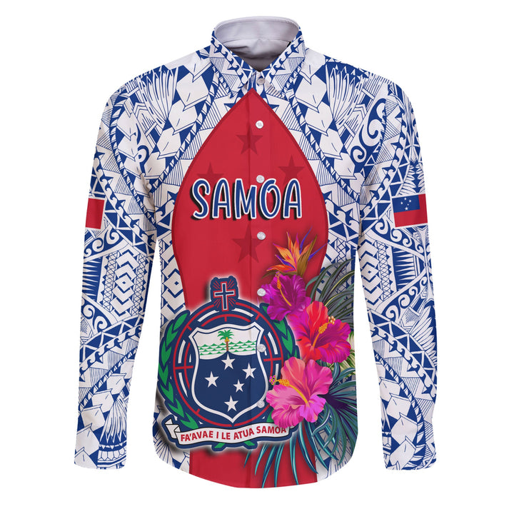 Custom Samoa Long Sleeve Button Shirt Polynesian Coat Of Arms mix Trop ...