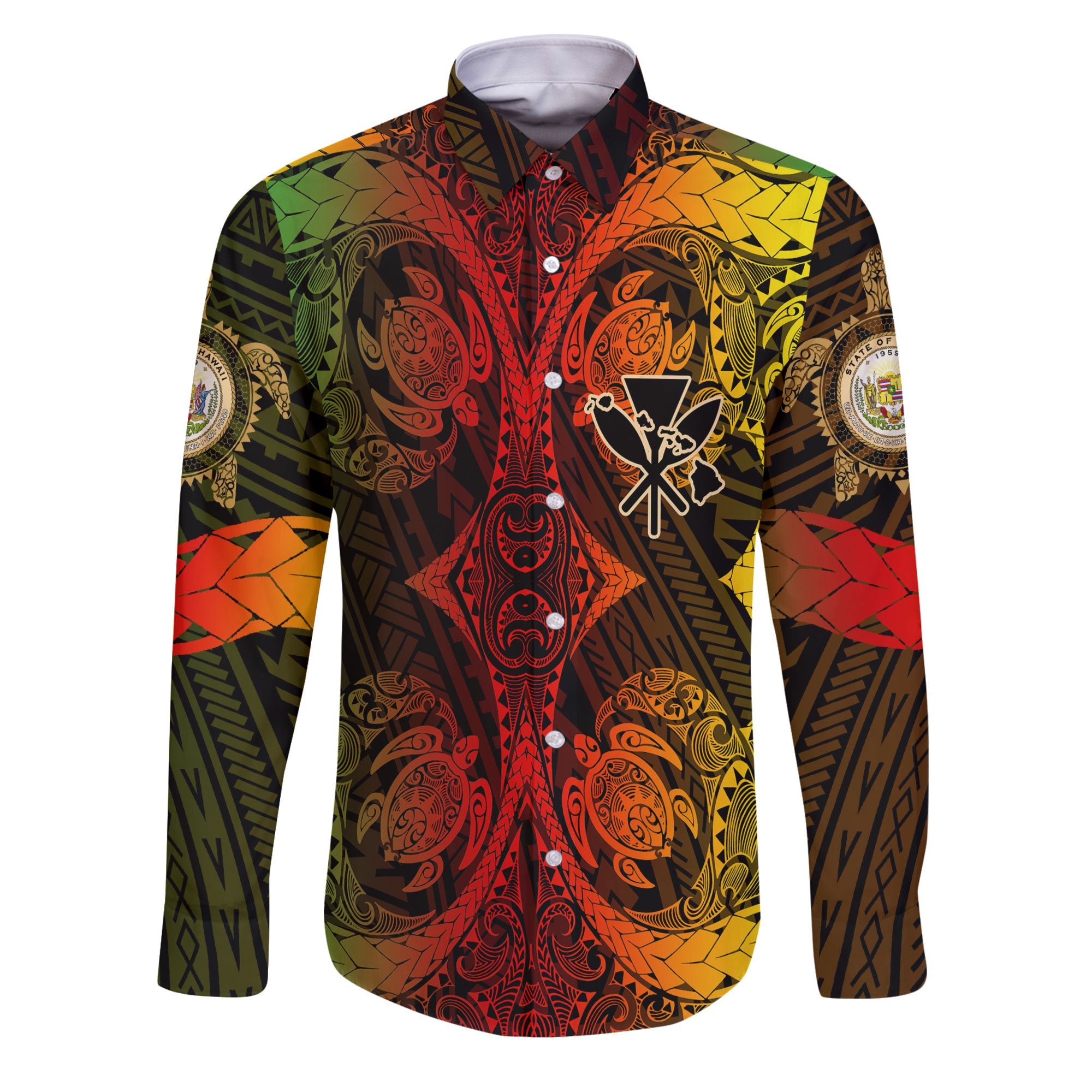 Kanaka Maoli Hawaii Long Sleeve Button Shirt Reggae Style