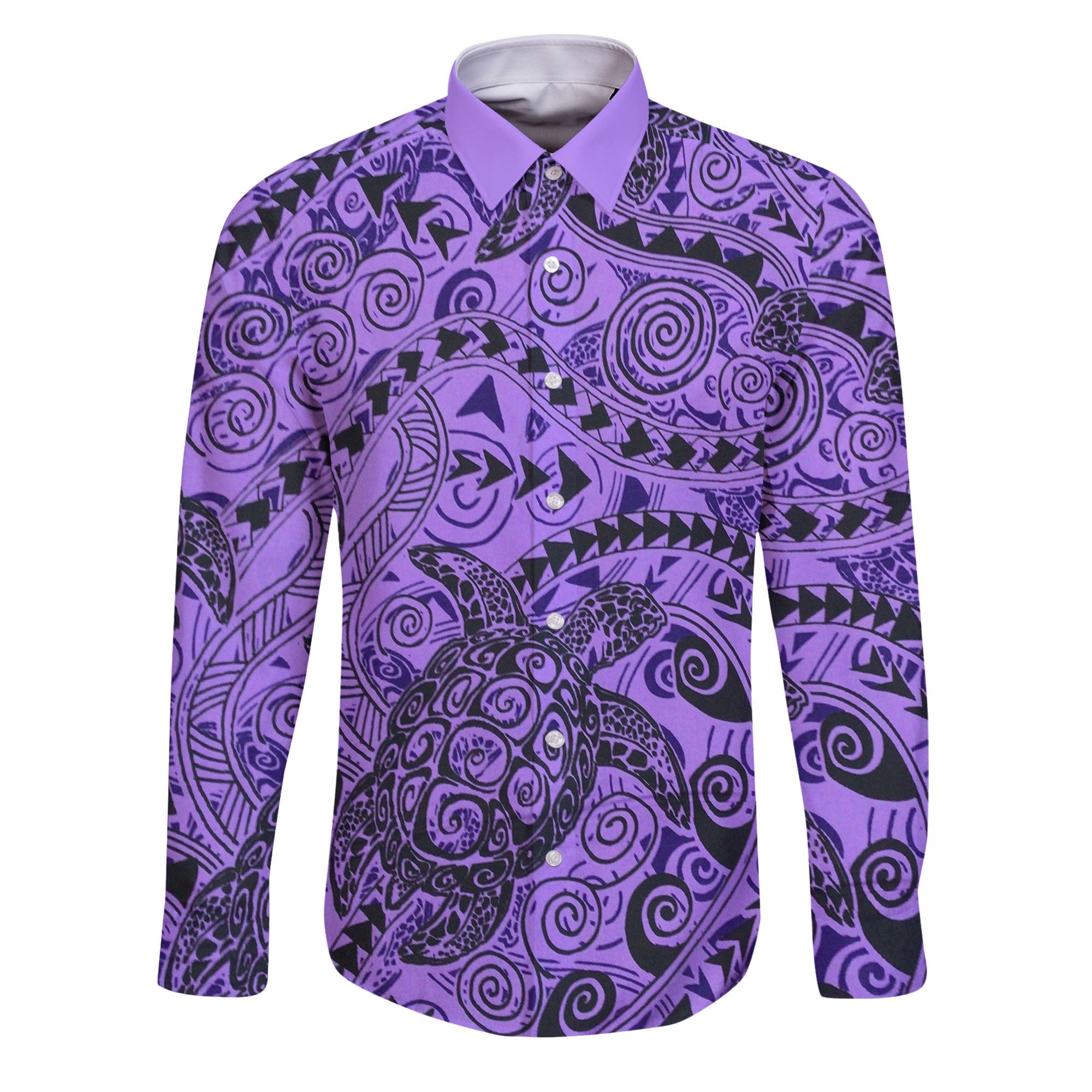 Hawaii Polynesian Turtle Long Sleeve Button Shirt Purple Style