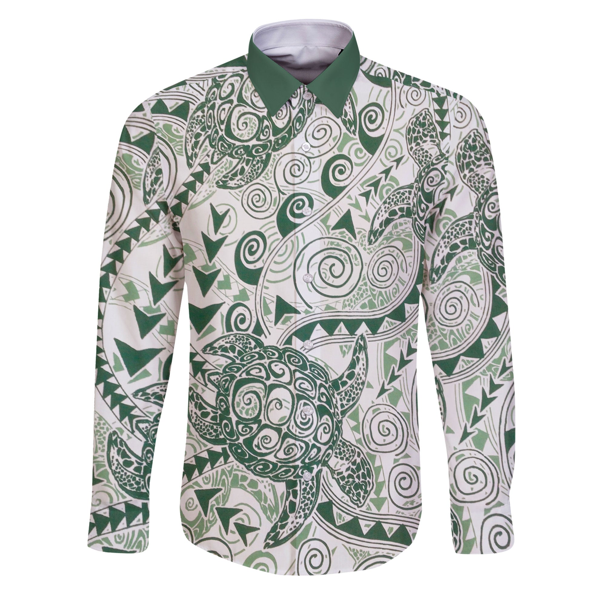 Hawaii Polynesian Turtle Long Sleeve Button Shirt Green Style