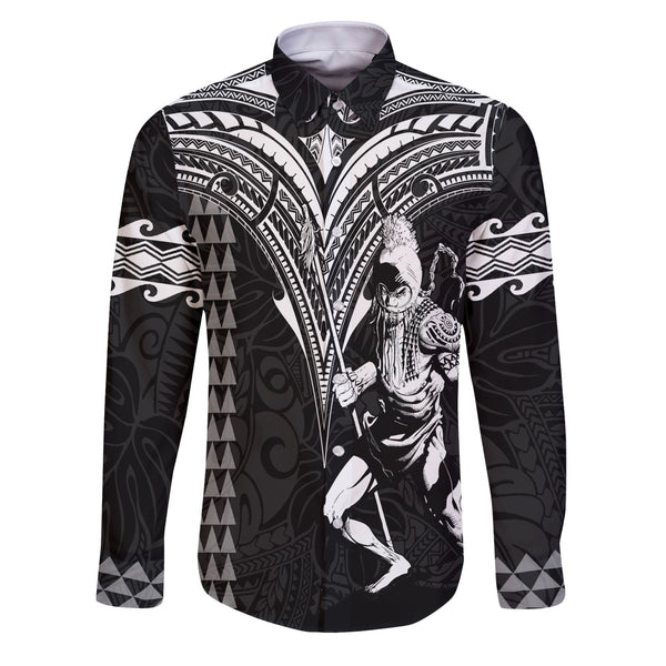 Custom Hawaii Ikaika Warrior Long Sleeve Button Shirt Polynesian Tattoo Style