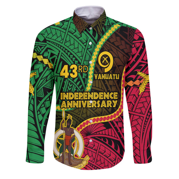 Vanuatu Long Sleeve Button Shirt Independence Day 43rd Anniversary Style