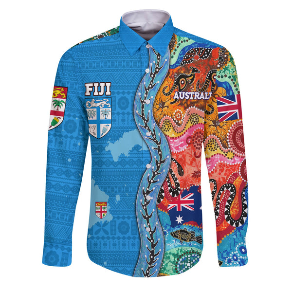 Custom Fiji Tapa & Australia Aboriginal Long Sleeve Button Shirt