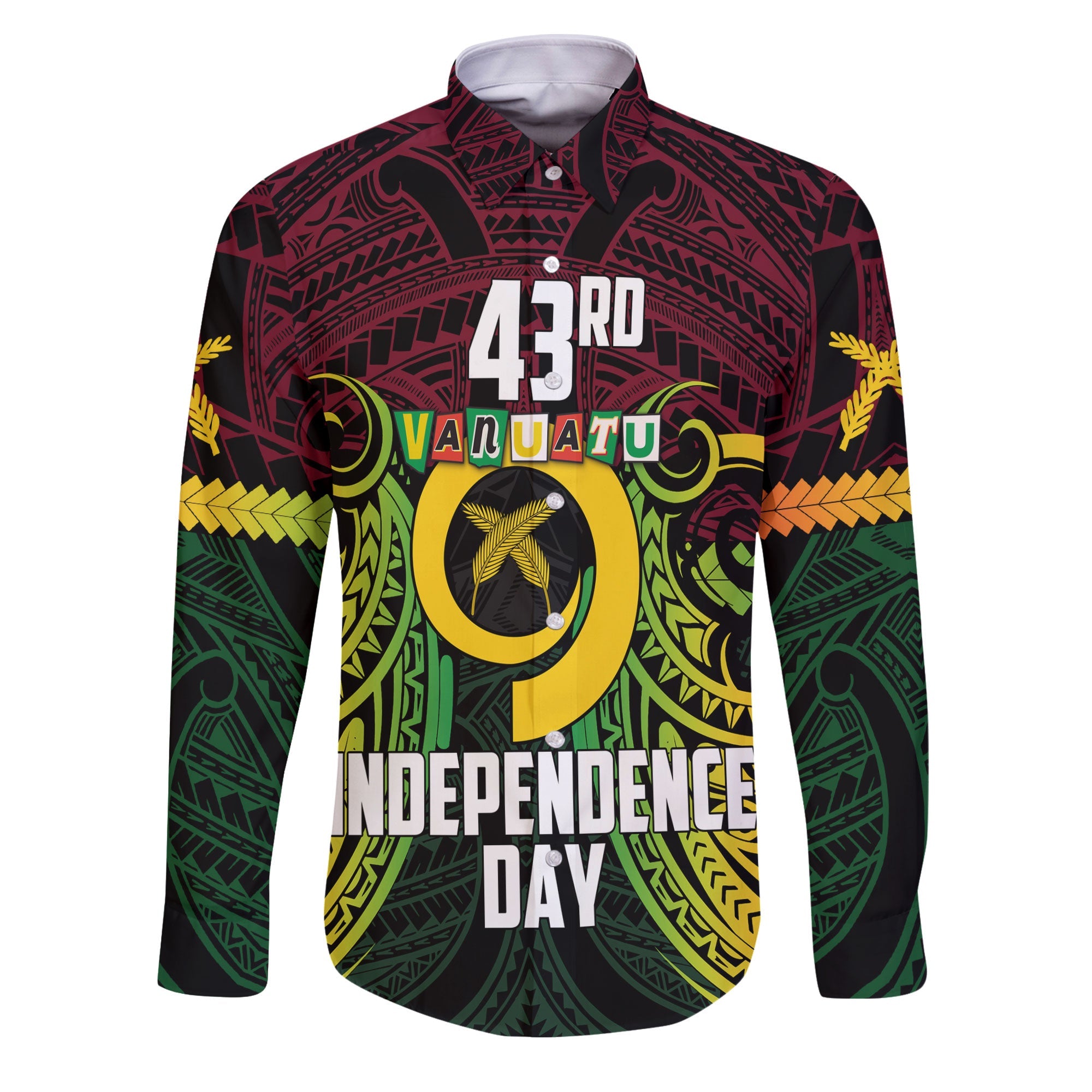 Vanuatu Long Sleeve Button Shirt Independence Day 43rd Anniversary Style 2