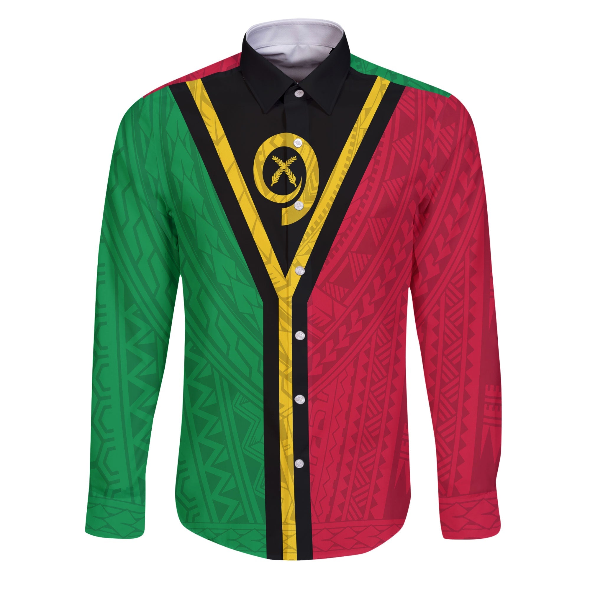 Vanuatu Long Sleeve Button Shirt Polynesian Flag Style