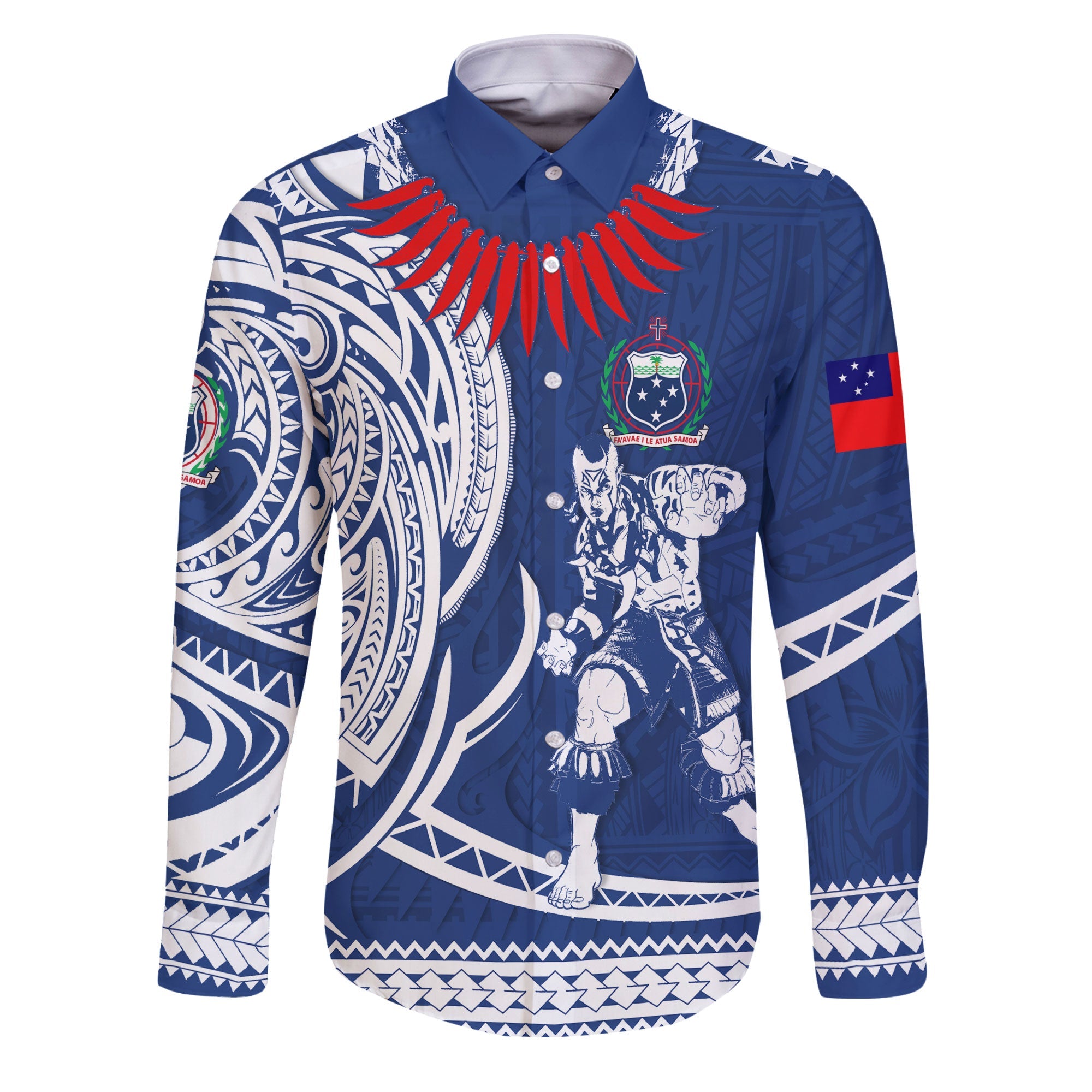 Custom Samoa Long Sleeve Button Shirt Warrior Ula Nifo Style