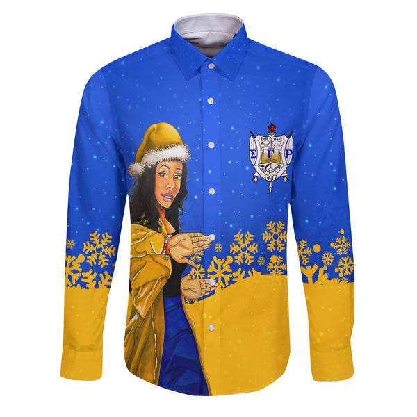 Sorority Shirt - Sigma Gamma Rho Christmas Girl Long Sleeve Button Shirt Pretty Poodles Style