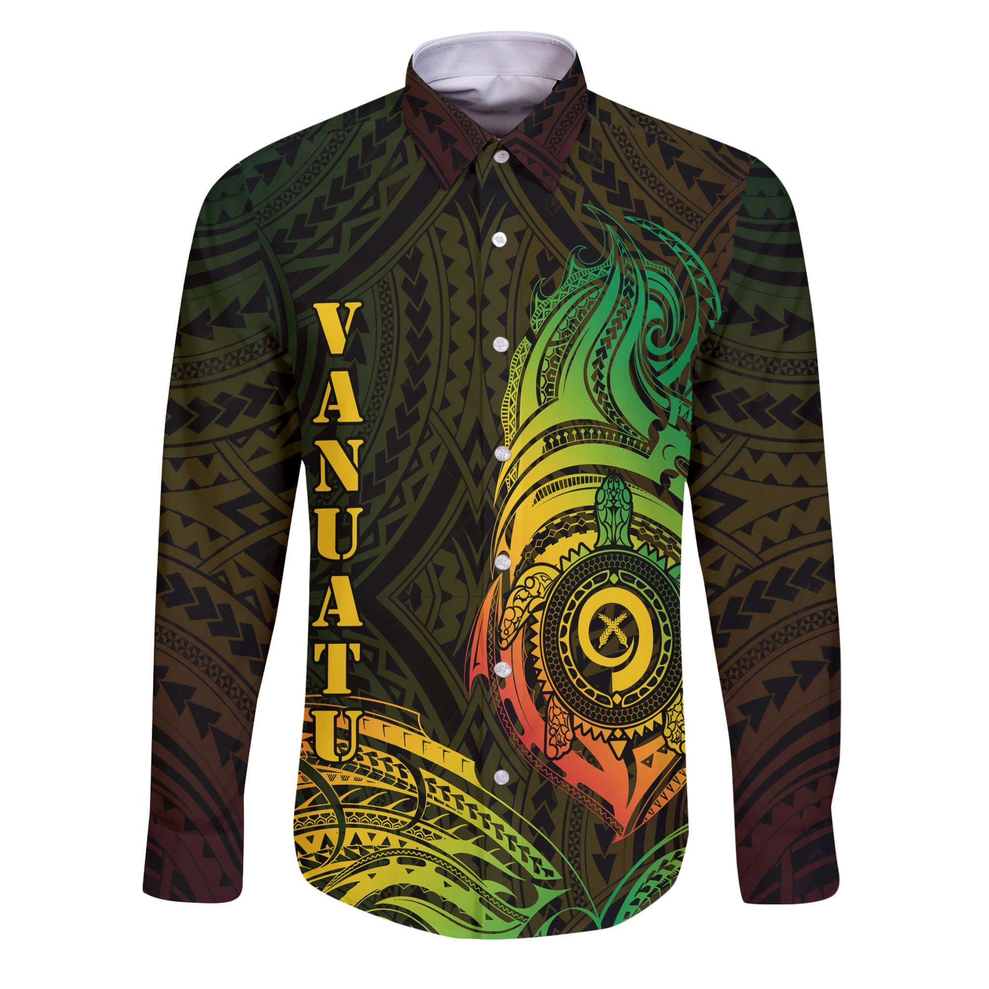 Vanuatu Long Sleeve Button Shirt Polynesian Reggae Style