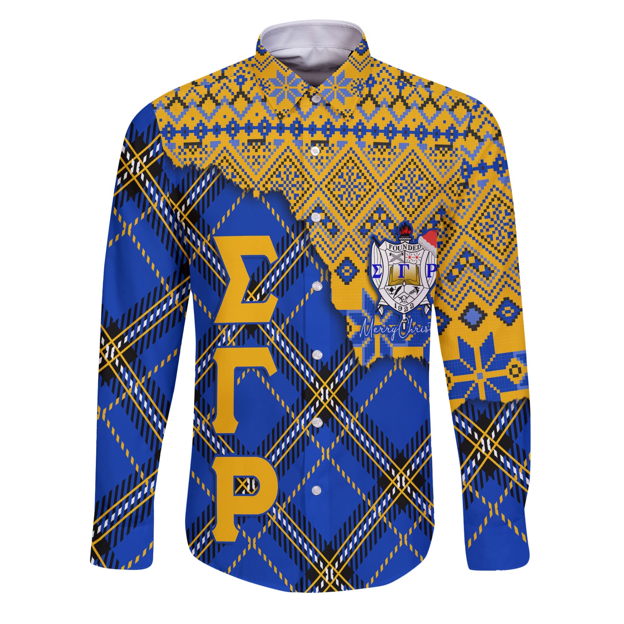 Sorority Shirt - Christmas Sigma Gamma Rho Girl Long Sleeve Button Shirt Plaid Background Style