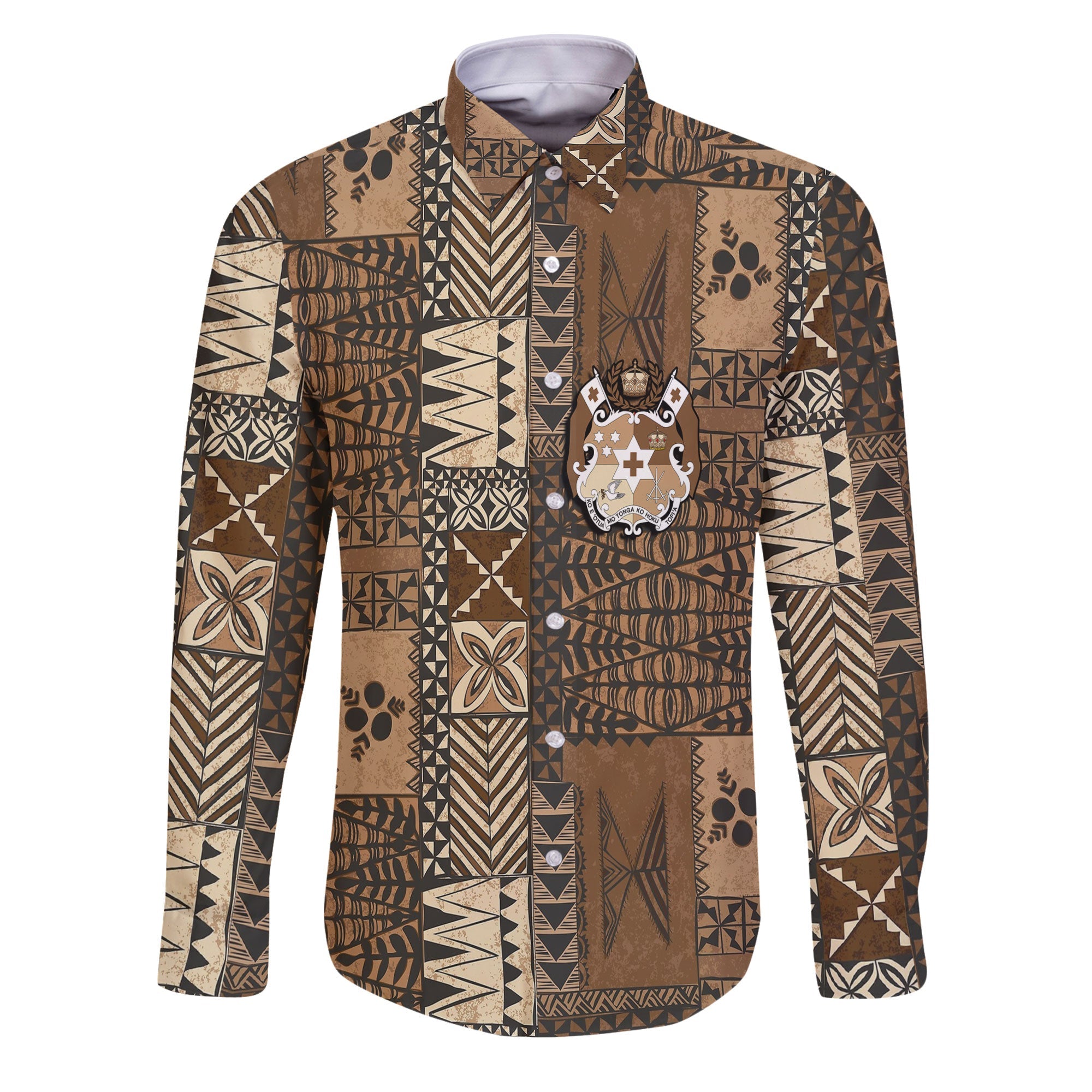 Custom Tonga Long Sleeve Button Shirt Ngatu Tapa Style