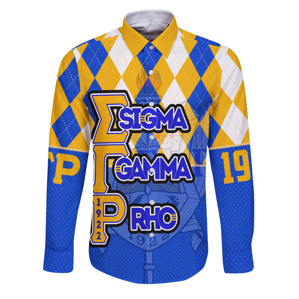 Sorority Shirt - Christmas Sigma Gamma Rho Girl Long Sleeve Button Shirt Rhombus Pattern Style