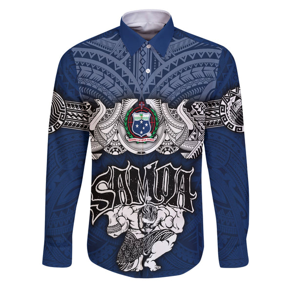 Custom Samoa Warrior Long Sleeve Button Shirt