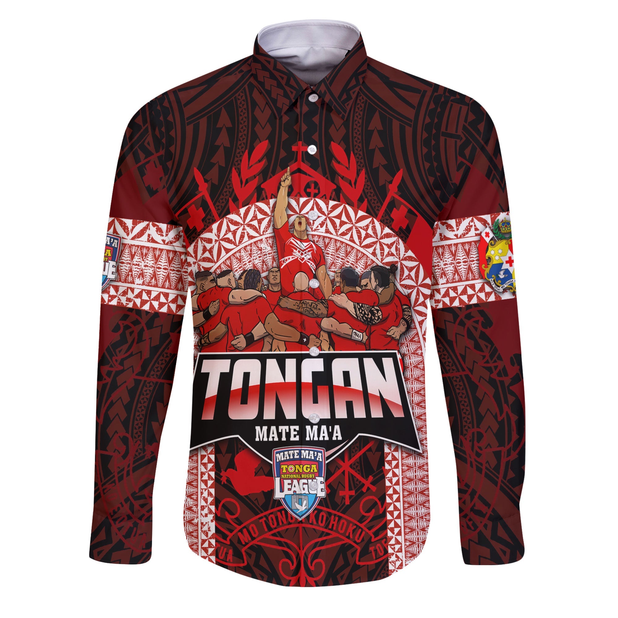 Custom Tonga Mate Ma'a Rugby League Long Sleeve Button Shirt