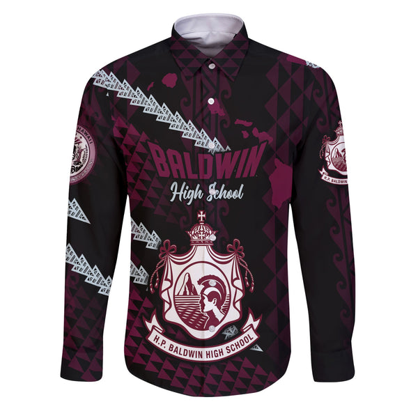 Hawaii Baldwin High School Custom Long Sleeve Button Shirt Map Style