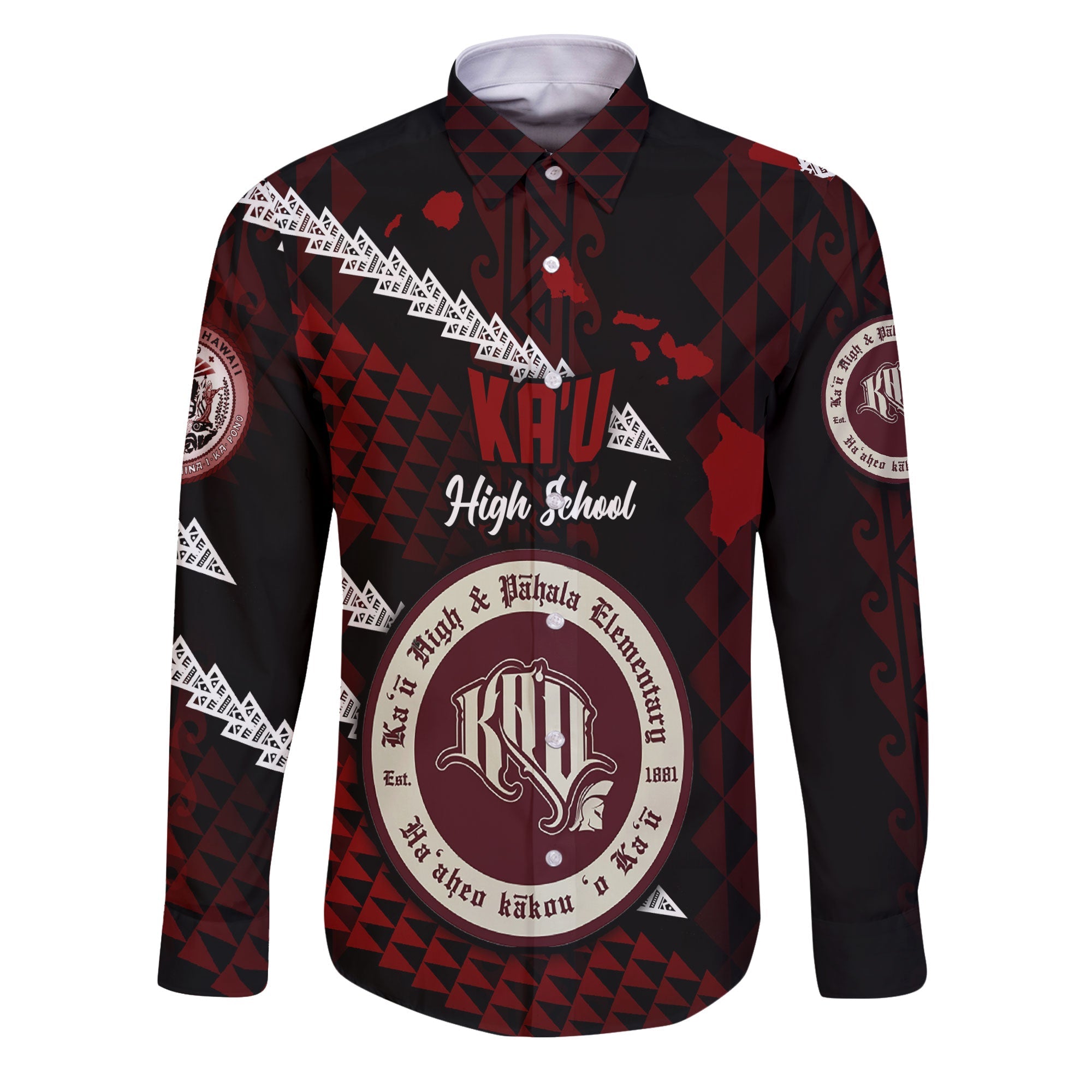 Hawaii Kau High & Pahala Elementary School Custom Long Sleeve Button Shirt Map Style