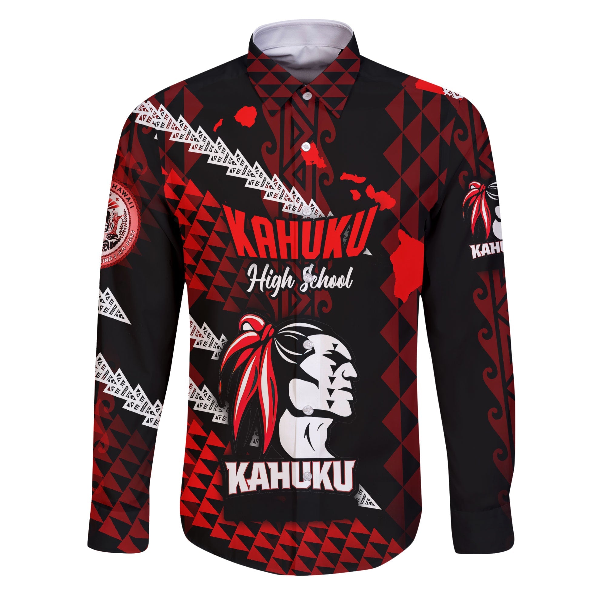 Hawaii Kahuku High & Intermediate School Custom Long Sleeve Button Shirt Map Style