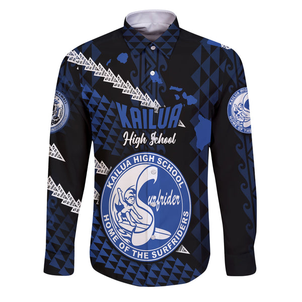 Hawaii Kailua High School Custom Long Sleeve Button Shirt Map Style