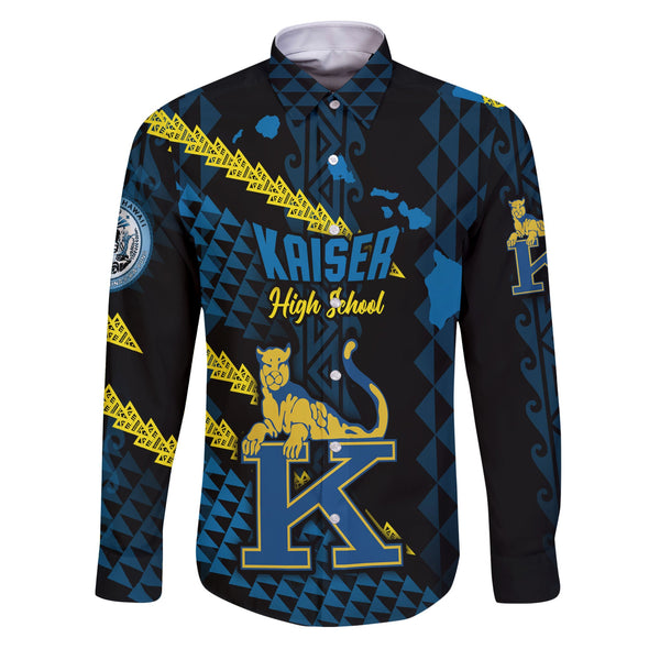 Hawaii Kaiser High School Custom Long Sleeve Button Shirt Map Style